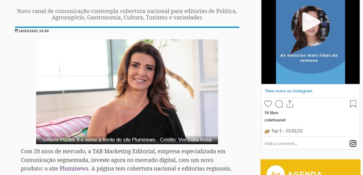 Pluminews é notícia no portal Coletiva.net