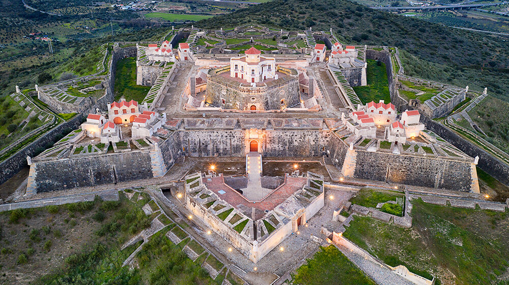 Elvas Fort drone aerial view of Forte Nossa Senhora da Graca in Portugal Descubra a cidade fortificada de Elvas, no Alentejo